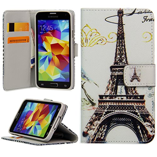 Handy Lux® Schutz Hülle Tasche Kartenfächer Flip Case Etui Cover Involto Motiv Design Hülle BookStyle für Apple iPhone 13 Mini - Eiffelturm Paris von Handy Lux