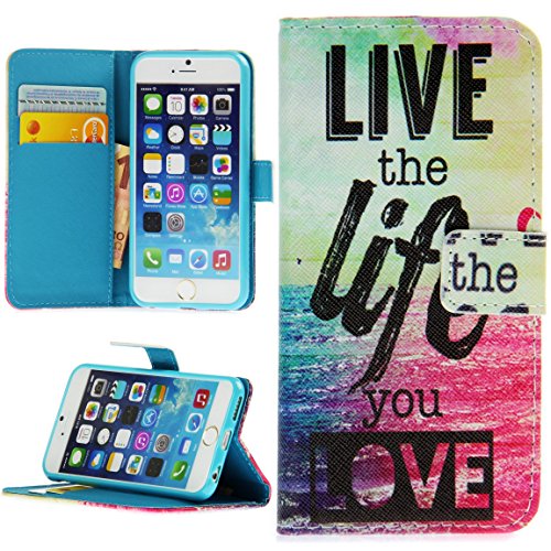 Handy Lux® Schutz Hülle Tasche Kartenfächer Flip Case Etui Cover Involto Motiv Design Hülle BookStyle für Apple iPhone 13 Pro - Live The Life You Love von Handy Lux