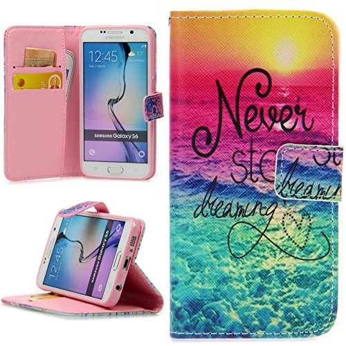 Handy Lux® Schutz Hülle Tasche Kartenfächer Flip Case Etui Cover Involto Motiv Design Hülle BookStyle für Samsung Galaxy A22 5G A226F - Never Stop Dreaming Bunt von Handy Lux