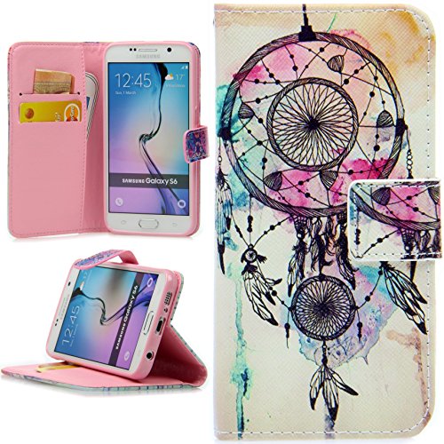 Handy Lux® Schutz Hülle Tasche Kartenfächer Flip Case Etui Cover Involto Motiv Design Hülle BookStyle für Samsung Galaxy A6 Plus (Modell 2018), Traumfänger Bunt von Handy Lux