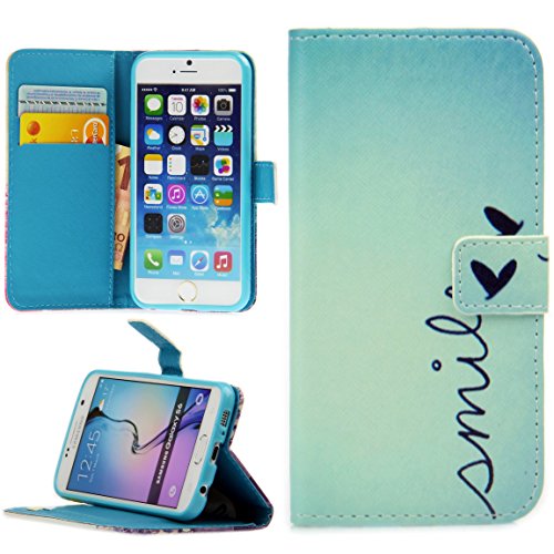 Handy Lux® Schutz Hülle Tasche Kartenfächer Flip Case Etui Cover Involto Motiv Design Hülle BookStyle für Samsung Galaxy S7 Modell 2016, Smile von Handy Lux