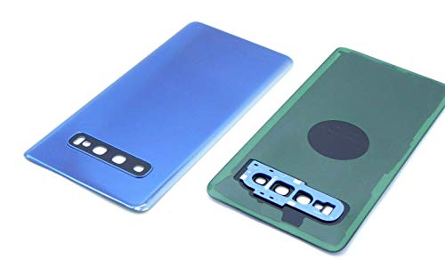 Handywest Kompatibel für Samsung Galaxy S10 SM-G973F Akkudeckel Backcover Hosing Cover Ersatz Akkufachdeckel mit Kameraglas Camera Glaß Glas mit Klebefolie Streifen Adhesive Kleber Blau von Handywest