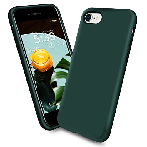 Handzer Handyhülle dunkelgrün - kompatibel mit Apple iPhone SE 3/2 (2020/2022), stoßfeste Hülle aus hochwertigem Flüssigsilikon, Rundumschutz, Kratzfeste Schutzhülle mit Mikrofaser Innenfutter von Handzer