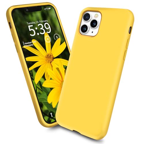 Handzer Handyhülle gelb - kompatibel mit Apple iPhone 11 Pro, stoßfeste Hülle aus hochwertigem Flüssigsilikon, optimaler Rundumschutz, Kratzfeste Schutzhülle mit Mikrofaser Innenfutter von Handzer