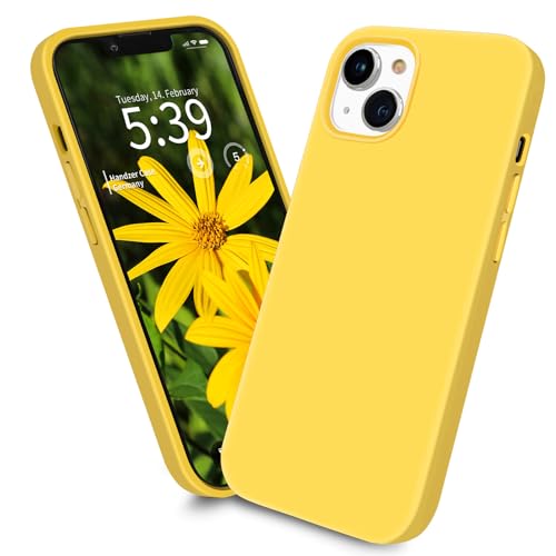 Handzer Handyhülle gelb - kompatibel mit Apple iPhone 13 Mini, stoßfeste Hülle aus hochwertigem Flüssigsilikon, optimaler Rundumschutz, Kratzfeste Schutzhülle mit Mikrofaser Innenfutter von Handzer