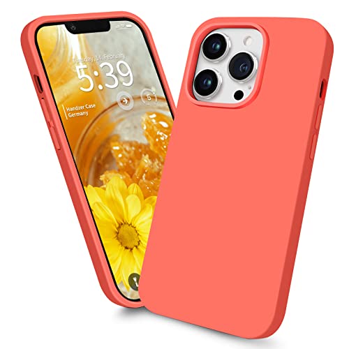 Handzer Handyhülle gelb orange - kompatibel mit Apple 14 Pro Max, stoßfeste Hülle aus hochwertigem Flüssigsilikon, optimaler Rundumschutz, Kratzfeste Schutzhülle mit Mikrofaser Innenfutter von Handzer