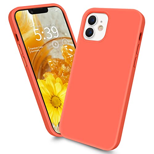Handzer Handyhülle gelb orange - kompatibel mit Apple iPhone 12/12 Pro, stoßfeste Hülle aus hochwertigem Flüssigsilikon, optimaler Rundumschutz, Kratzfeste Schutzhülle mit Mikrofaser Innenfutter von Handzer