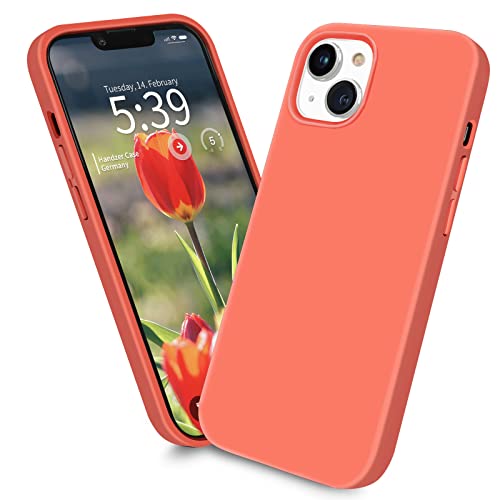Handzer Handyhülle orange - kompatibel mit Apple iPhone 13 Mini, stoßfeste Hülle aus hochwertigem Flüssigsilikon, optimaler Rundumschutz, Kratzfeste Schutzhülle mit Mikrofaser Innenfutter von Handzer