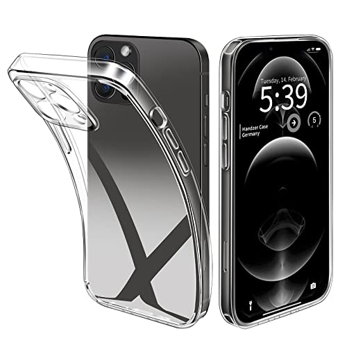 Handzer Handyhülle transparent - kompatibel mit Apple iPhone 12 Pro, dünne Hülle aus durchsichtigem Acryl, stoßfest, Rundumschutz, Kratzfeste Schutzhülle, Keine Vergilbung, Crystal Clear von Handzer