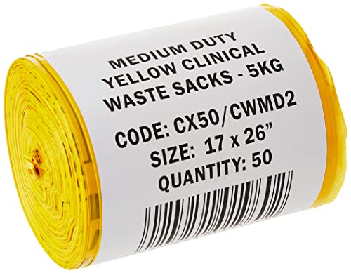 Hanfare CX50/CWMD2 Müllbeutel für klinische Abfälle, mittelschwer, Gelb, 50 Stück von Hanfare