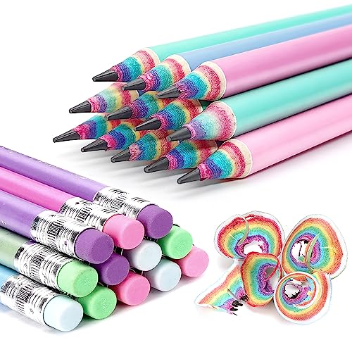 Hanffero Regenbogen Bleistifte, Zeichnung Schreiben Bleistift mit Gummi, Recycelbares Papiermaterial, Vorgespitzt, Für Schule und Büro - Härtegrad HB (12 Stück) 1 von Hanffero
