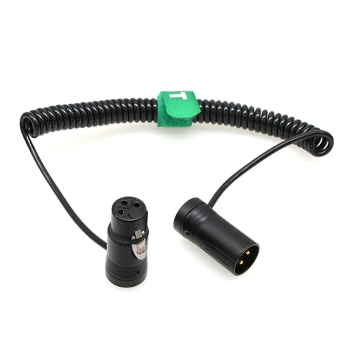 HangTon Audio Spiralkabel für Recorder Mischpult Mikrofon Kamera Soundgeräte Zoom Zaxcom Sony Canon, XLR 3 Pin Stecker auf Buchse, Low-Profile gewinkelt Schwarz 40-80cm von HangTon