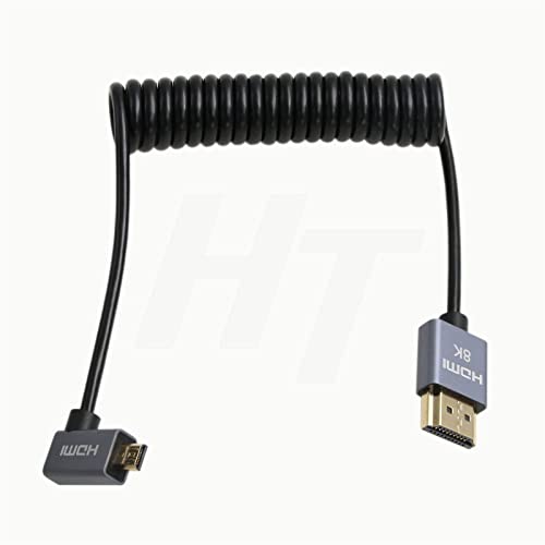 HangTon Micro HDMI 4K 8K 60Hz Rechtwinkliges HDMI Spiralkabel für Sony A7III A7RIV Canon R5 R6 GH4 S5 Z50 Kamera ATOMOS Ninja V Portkeys Monitor Typ A D HDMI 2.1 von HangTon