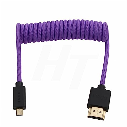 HangTon Micro HDMI auf HDMI 4K 8K 60p Geflochtenes Spiralkabel für Sony ZVE-10 A7S A7R Canon R10 R6 MKII Lumix Kamera SmallHD ATOMOS Ninja V Monitor Typ A D HDMI 2.1 von HangTon