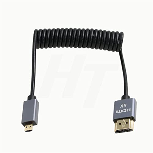 HangTon Micro HDMI auf Standard HDMI 4K 8K 60fps Spiralkabel für ATOMOS Ninja V Monitor Sony A6400 A7s Canon EOS M R5 R7 GH4 X-T4 Z50 Kamera Typ A D HDMI 2.1 30cm von HangTon