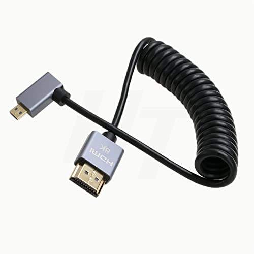 HangTon Micro HDMI auf rechtwinkliges HDMI 4K 8K Spiralkabel für Sony A6400 A7R Canon R5 R7 GH4 S5 Z50 Kamera ATOMOS Ninja V Portkeys Monitor Typ A D HDMI 2.1 von HangTon