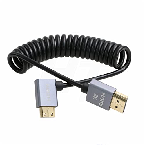 HangTon Mini HDMI auf HDMI 2.1 8K 4K 60fps UHD Spiralkabel für Nikon Z5 Z7 D750 Sony CX7 SR7E Canon EOS R RP 5DIV ATOMOS Ninja V Portkeys Video Assist Monitor Typ A C Rechtwinklig von HangTon