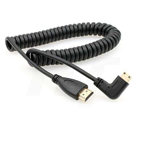 HangTon Mini-HDMI auf HDMI HDTV Spiralkabel links abgewinkelt, 90 Grad, für Handy, Tablet, Laptop, DV-Kamera, Computer, Monitor, 1,2 m von HangTon