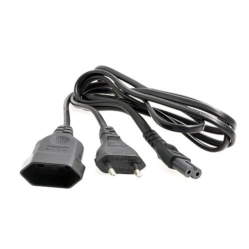 HangTon Netzkabelverlängerung Y Kabel Europäischer Stecker CEE7/16 auf IEC320 C7 + Euro Buchse CEE7/1 für Laptop PS4 LED TV Lampe Lautsprecher Monitor Drucker von HangTon