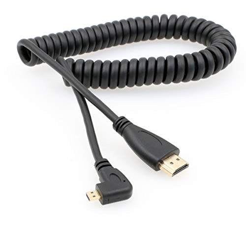 HangTon Rechtwinkliges 90 Grad Micro-HDMI auf HDMI HDTV Spiralkabel für Handy, Tablet, Laptop, DV-Kamera, Computer, Monitor, 1,2 m von HangTon