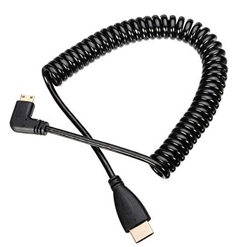 HangTon Rechtwinkliges 90 Grad Mini-HDMI auf HDMI, HDTV, Spiralkabel für Handy, Tablet, Laptop, DV-Kamera, Computer, Monitor, 1,2 m von HangTon