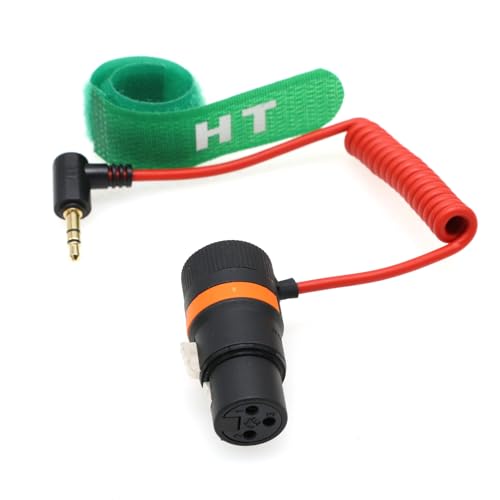 HangTon XLR 3 Pin auf 3.5mm Mini Jack Audiokabel für BOYA Rode Mikrofon zu RED Komodo 6K DSMC2 Kamera Telefon Computer PC, rechtwinkliger Stecker rot geflochten, 50cm von HangTon