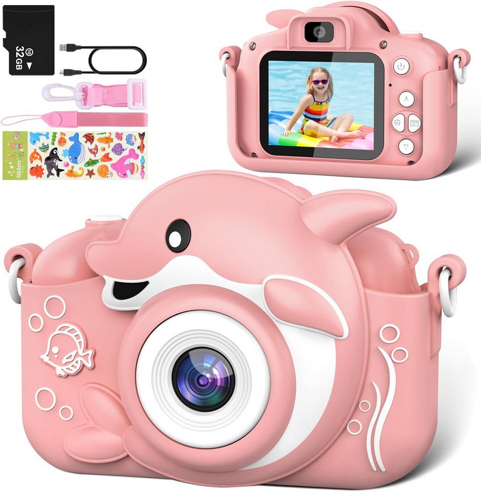 Hangrui Kinderkamera (20 MP, 8x opt. Zoom, inkl. mit vielfältigen Gestaltungsmöglichkeiten wie Fotorahmen, Farbfiltern, Kinderkamera, 1080P HD, 2,0-Zoll-Bildschirmkamera, 32 GB SD-Karte) von Hangrui