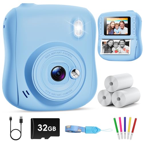 Hangrui Kinderkamera Sofortbildkamera, 14MP Sofortbildkamera Kinder mit 32G Karte & Druckpapier, 1080P Kamera Kinder Sofortdruck mit Farbige Stifte, Geschenk für 3-12 Jungen und Mädchen Hangrui Kinderkamera Sofortbildkamera, 14MP Sofortbildkamera Kinder mit 32G Karte & Druckpapier, 1080P Kamera Kinder Sofortdruck mit Farbige Stifte, Geschenk für 3-12 Jungen und Mädchen von Hangrui