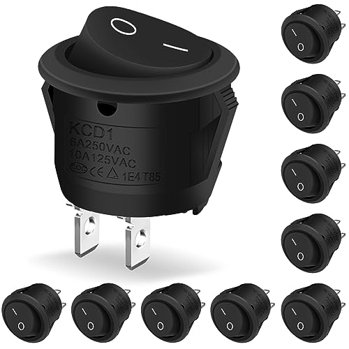 10 Stück Kippschalter Rund, Hanibos Mini 2 Polig Wippschalter ON/OFF Einrastbare mit Selbsthemmung Runde Schalter 10A/125V 6A/250V Schwarz für Auto Boot Haushaltsgeräte von Hanibos