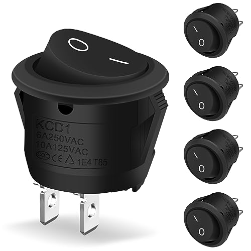 5 Stück Kippschalter Rund, Hanibos Mini 2 Polig Wippschalter ON/OFF Einrastbare mit Selbsthemmung Runde Schalter 10A/125V 6A/250V Schwarz für Auto Boot Haushaltsgeräte von Hanibos
