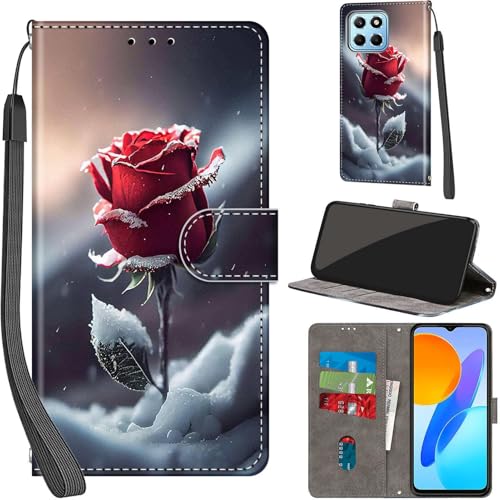 Handyhülle für Honor 70 lite Hülle PU Leder Schutzhülle Klappbar mit Kartenfach Ständer Handytasche mit Kameraschutz Flip Case Klapphülle für Honor 70 lite, Rosen von Haninsuze