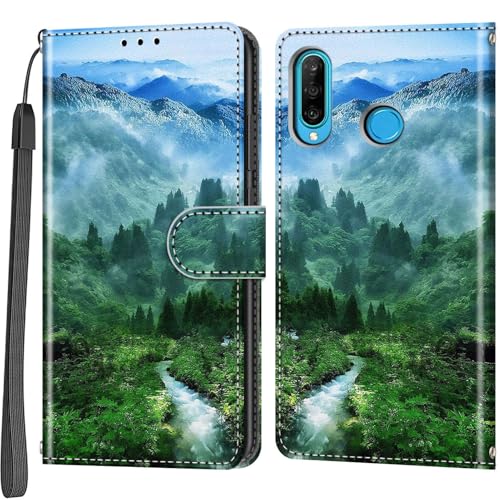 Handyhülle für Huawei P30 Lite Hülle, Magnetische Stoßfeste Flip Leder Schutzhülle Klapphülle, Wald von Haninsuze
