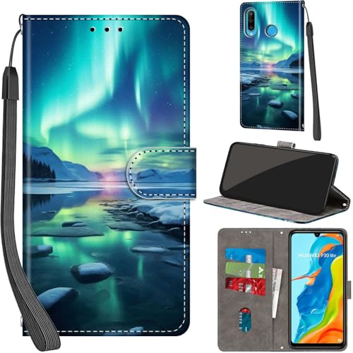 Handyhülle für Huawei P30 Lite Hülle PU Leder Schutzhülle Klappbar mit Kartenfach Ständer Handytasche mit Kameraschutz Flip Case Klapphülle für Huawei P30 Lite, Schneeberg von Haninsuze
