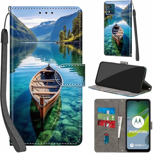 Handyhülle für Motorola Moto E13 Hülle PU Leder Schutzhülle Klappbar mit Kartenfach Ständer Handytasche mit Kameraschutz Flip Case Klapphülle für Moto E13, Boot von Haninsuze