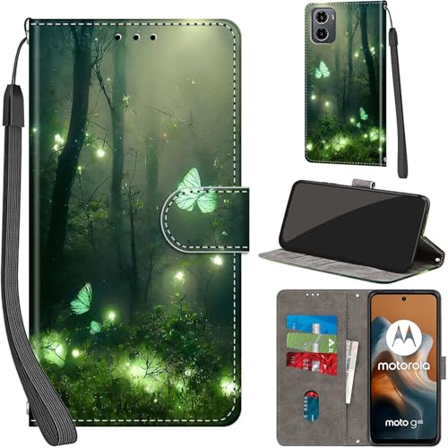 Handyhülle für Motorola Moto G05 / E15 Hülle PU Leder Schutzhülle Klappbar mit Kartenfach Ständer Handytasche mit Kameraschutz Flip Case Klapphülle, Waldschmetterling von Haninsuze
