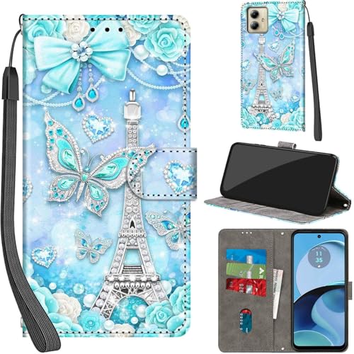 Handyhülle für Motorola Moto G14 Hülle PU Leder Schutzhülle Klappbar mit Kartenfach Ständer Handytasche mit Kameraschutz Flip Case Klapphülle für Motorola Moto G14, Turm von Haninsuze