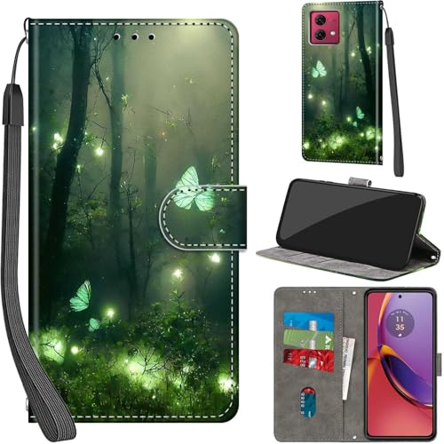 Handyhülle für Motorola Moto G84 5G Hülle PU Leder Schutzhülle Klappbar mit Kartenfach Ständer Handytasche mit Kameraschutz Flip Case Klapphülle für Motorola G84 5G, Waldschmetterling von Haninsuze