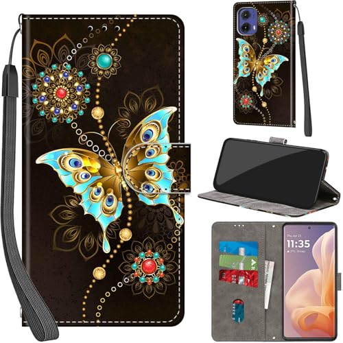 Handyhülle für Motorola Moto G85 5G Hülle PU Leder Schutzhülle Klappbar mit Kartenfach Ständer Handytasche mit Kameraschutz Flip Case Klapphülle für Motorola G85 5G, grüner Schmetterling von Haninsuze