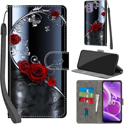 Handyhülle für Nokia G42 5G Hülle PU Leder Schutzhülle Klappbar mit Kartenfach Ständer Handytasche mit Kameraschutz Flip Case Klapphülle für Nokia G42 5G, silberner Schmetterling von Haninsuze