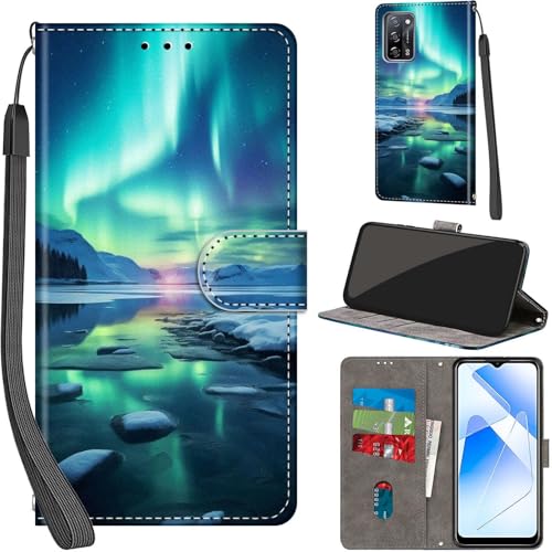 Handyhülle für Oppo A55 5G / Oppo A54 5G Hülle PU Leder Schutzhülle Klappbar mit Kartenfach Ständer Handytasche mit Kameraschutz Flip Case Klapphülle für Oppo A55 5G / A54 5G, Schneeberg von Haninsuze