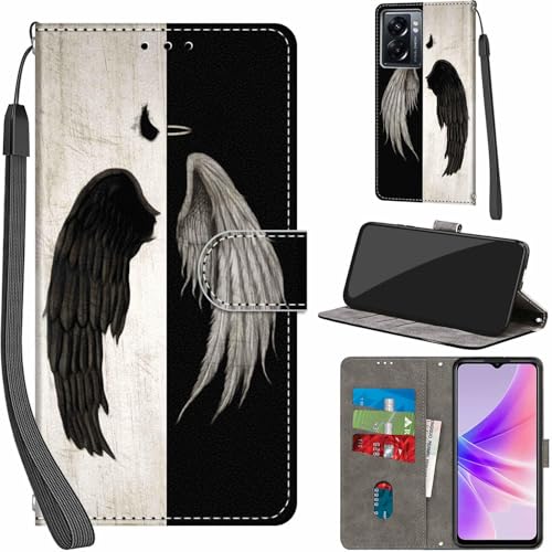 Handyhülle für Oppo A57 4G 2022/OPPO A57S/A77 5G Hülle PU Leder Schutzhülle Klappbar mit Kartenfach Ständer Handytasche Flip Case Klapphülle für Oppo A57 4G 2022/A57S/A77 5G, Flügel von Haninsuze