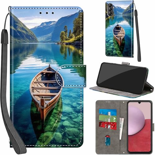 Handyhülle für Samsung Galaxy A14 5G / A14 4G Hülle PU Leder Schutzhülle Klappbar mit Kartenfach Ständer Handytasche mit Kameraschutz Flip Case Klapphülle für Samsung A14, Boot von Haninsuze