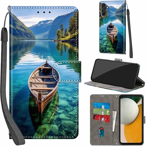 Handyhülle für Samsung Galaxy A15 4G / A15 5G Hülle PU Leder Schutzhülle Klappbar mit Kartenfach Ständer Handytasche mit Kameraschutz Flip Case Klapphülle für Samsung A15, Boot von Haninsuze