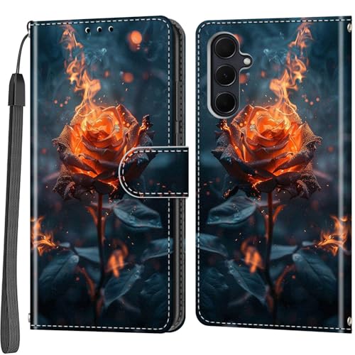 Handyhülle für Samsung Galaxy A35 5G Hülle, Magnetische Stoßfeste Flip Leder Schutzhülle Klapphülle, Rosen von Haninsuze