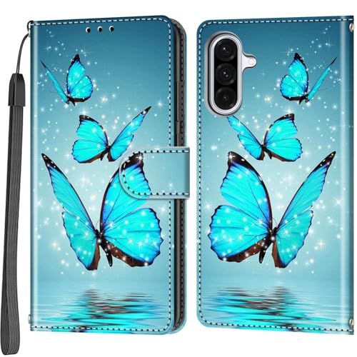 Handyhülle für Samsung Galaxy A36 5G Hülle, Magnetische Stoßfeste Flip Leder Schutzhülle Klapphülle, Schmetterling von Haninsuze