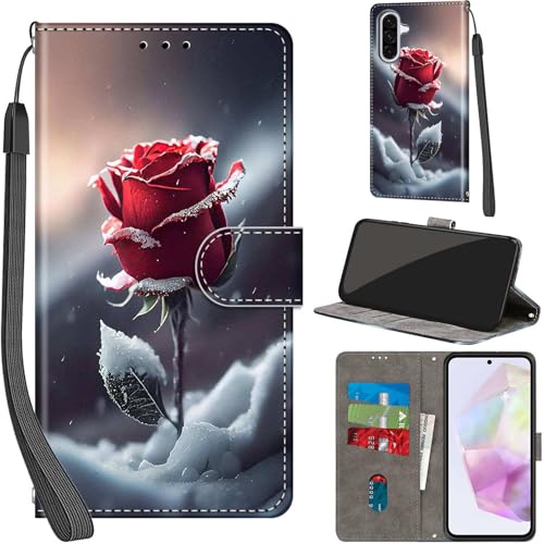 Handyhülle für Samsung Galaxy A36 5G Hülle PU Leder Schutzhülle Klappbar mit Kartenfach Ständer Handytasche mit Kameraschutz Flip Case Klapphülle, Rosen von Haninsuze