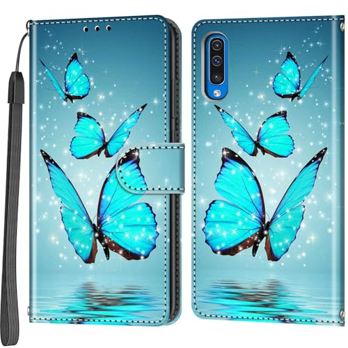 Handyhülle für Samsung Galaxy A50 / A50s / A30s Hülle, Magnetische Stoßfeste Flip Leder Schutzhülle Klapphülle, Schmetterling von Haninsuze