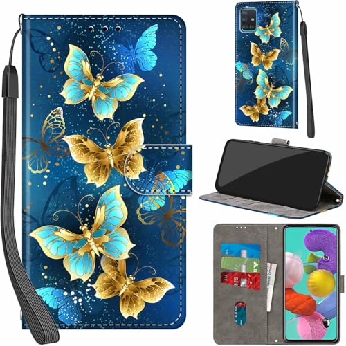 Handyhülle für Samsung Galaxy A51 4G Hülle PU Leder Schutzhülle Klappbar mit Kartenfach Ständer Handytasche mit Kameraschutz Flip Case Klapphülle für Samsung A51, Vier Schmetterlinge von Haninsuze