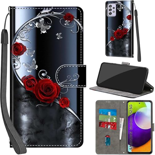 Handyhülle für Samsung Galaxy A52 / A52 5G / A52s 5G Hülle PU Leder Schutzhülle Klappbar mit Kartenfach Ständer HandytascheKameraschutz Flip Case Klapphülle für Samsung A52, silberner Schmetterling von Haninsuze