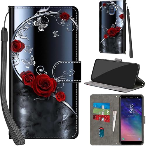 Handyhülle für Samsung Galaxy A6 2018 Hülle PU Leder Schutzhülle Klappbar mit Kartenfach Ständer Handytasche mit Kameraschutz Flip Case Klapphülle für Samsung A6 2018, silberner Schmetterling von Haninsuze